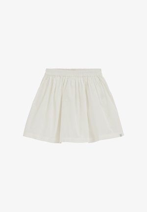 Witte geplooide rok met elastische tailleband en subtiele bloemenborduursels, ontworpen voor casual gebruik.