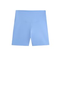 Shorts atletici de culoare albastru deschis, cu o textură netedă, talie înaltă și un design ajustat pentru confort și mobilitate. Fără modele sau accente vizibile.
