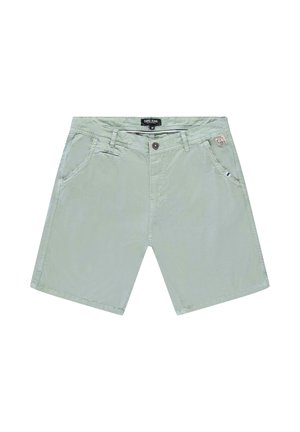 Groene katoenen shorts met een normale pasvorm, voorzien van zijzakken, een knoopsluiting en een klein logopatch op de tailleband.
