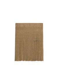 Metallic gold plissierte Skirt mit strukturiertem Stoff und vertikalen Streifen sowie einem breiten Bund, der oben glatt ist und darunter fließend verläuft.