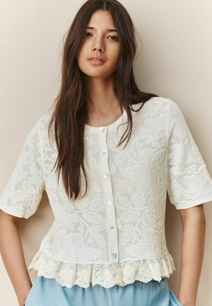 REGULAR FIT - BUTTON FRILL HALF SLEEVE - Strickjacke - white ecru