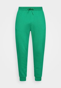 Grüne Sweatpants aus einem weichen Stoff, mit einem elastischen Hüftbund und einer Kordel zum Verstellen sowie eng zulaufenden Bündchen an den Knöcheln.