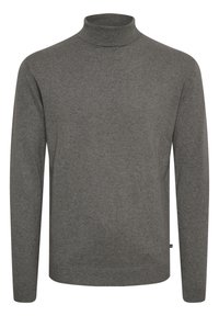 Pull à col roulé gris en maille douce, doté de manches longues, d'une coupe ajustée et d'un ourlet et des poignets côtelés pour un maintien confortable.