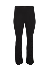 Μαύρο, εφαρμοστό παντελόνι με ελαστικό ύφασμα, που διαθέτει απλό σχέδιο, φαρδιά μέση και ανοίγματα στα μπατζάκια για άνεση και ευκολία κινήσεων.