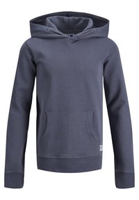 Sudadera con capucha en gris oscuro de mezcla de algodón, que presenta un bolsillo frontal tipo canguro, capucha con cordón regulable y puños y dobladillo acanalados.