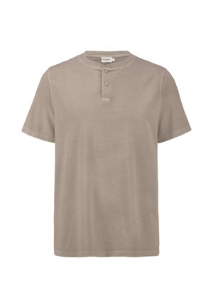 Korte mouwen henley-shirt in lichtbeige stof, met een ronde halslijn en een twee-knopen sluiting. Zachte textuur met een relaxte pasvorm.