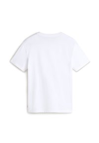 White cotton t-shirt featuring short sleeves, a round neckline, and a plain design. Back view highlights smooth texture. No graphics or patterns.