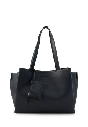 Borsa tote in pelle nera strutturata con due spallacci e una piccola pochette con cerniera attaccata.