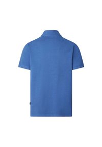 Polo de manga corta en azul sólido, hecho de algodón. Presenta un cuello clásico y un dobladillo recto. Sin patrones o acentos visibles.