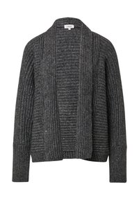 Donkergrijze geribbelde trui met open voorkant, lange mouwen en brede sjaalkraag, gemaakt door s.Oliver.