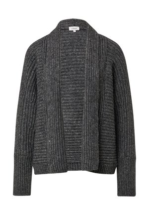 Donkergrijze geribbelde trui met open voorkant, lange mouwen en brede sjaalkraag, gemaakt door s.Oliver.