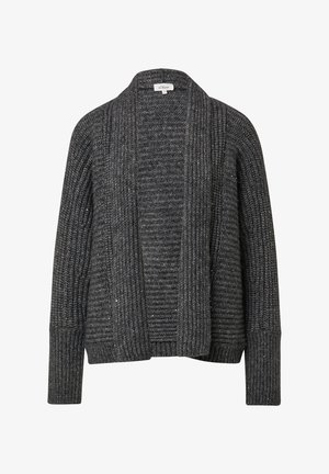 Donkergrijze geribbelde trui met open voorkant, lange mouwen en brede sjaalkraag, gemaakt door s.Oliver.