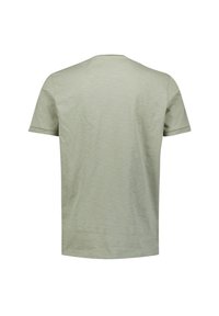 Lichtgroen t-shirt met korte mouwen en ronde hals, gemaakt van zachte stof, met een gladde textuur en een minimalistisch ontwerp.