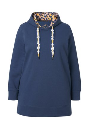 Hoodie bleu marine en mélange de coton, avec une doublure en imprimé léopard, des cordons de serrage avec des embouts noirs et des poignets côtelés.