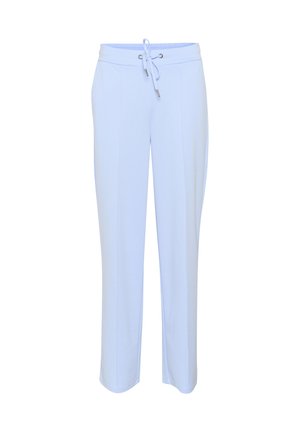 Light blue sweatpants made of soft fabric, featuring an elastic waistband with a drawstring and side seam pockets. Straight leg design.