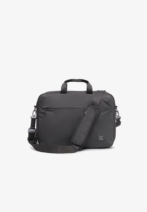 Czarna prostokątna torba na laptopa z podwójnymi uchwytami, regulowanym, wyściełanym paskiem na ramię, przednią kieszenią na zamek i logo "GOT BAG" w prawym dolnym rogu.