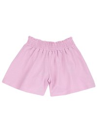 Pantaloni corti rosa chiaro realizzati in morbido cotone. Presentano una vita elasticizzata e una vestibilità ampia e rilassata. Orli rifiniti senza ulteriori motivi.