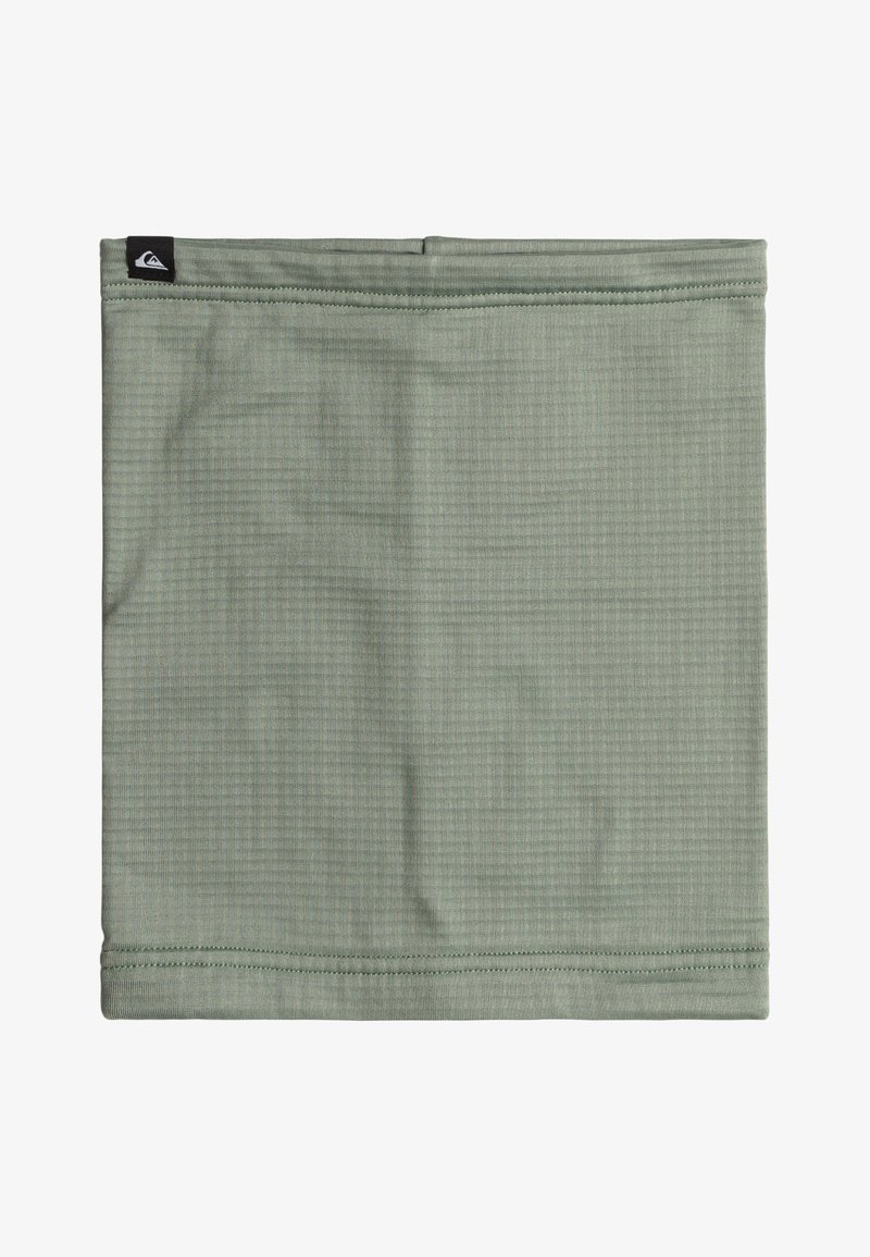 Gaiter de cou vert, texturé, avec un design sans couture et des coutures renforcées. Il présente un petit logo noir dans le coin supérieur gauche.