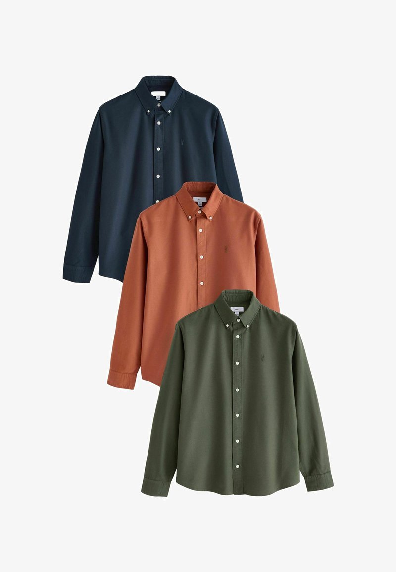 Next LONG SLEEVE 3 PACK - REGULAR FIT - Camisa - dark green tan brown navy blue