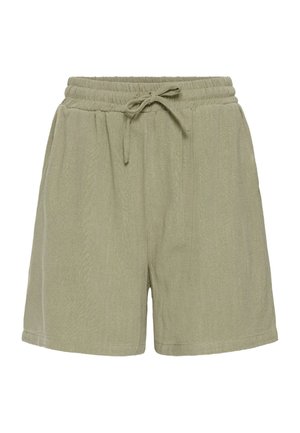 Svetlozelené štruktúrované šortky s elastickým pásom a detailom na šnúrku, ktoré majú bočné vrecká a voľný strih.