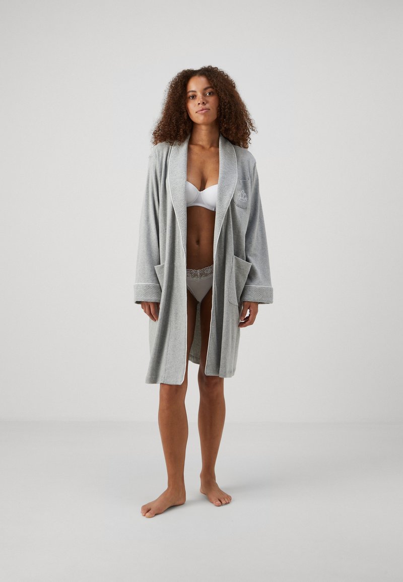 ralph lauren dressing gown grey Lauren Ralph Lauren QUILTED COLLAR ROBE - Dressing gown - grey