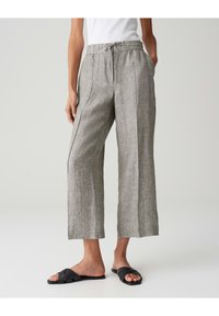 Lichtgrijze, linnenmix, cropped broek met een elastische tailleband en koordsluiting; heeft zijzakken en een relaxed fit.