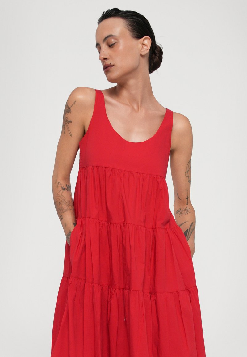 strapless open back dress Scarlet Red Tier Dress main image 1