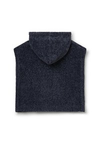 Ciemnoszara, dziana bezrękawnik z ribbowym wykończeniem leży płasko, pokazując tylko tylną stronę.