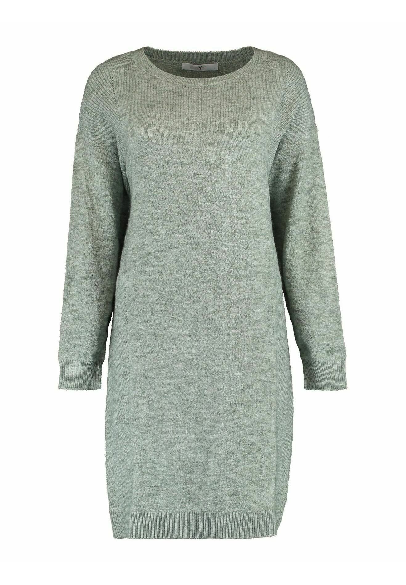 Midi Strickkleider Winter Knielang Kleid Strickkleid Grau Langarm