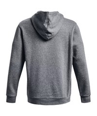 Grå pullover hoodie med en blød tekstur, en hætte og ribbede manchetter. Bagsiden har et glat, udekoreret design uden logoer eller mønstre.