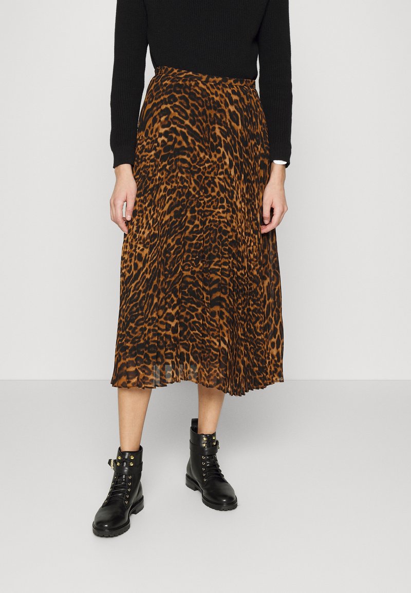 Lauren Ralph Lauren OCELOT-PRINT PLEATED GEORGETTE SKIRT - Saia evasé - polo black multi
