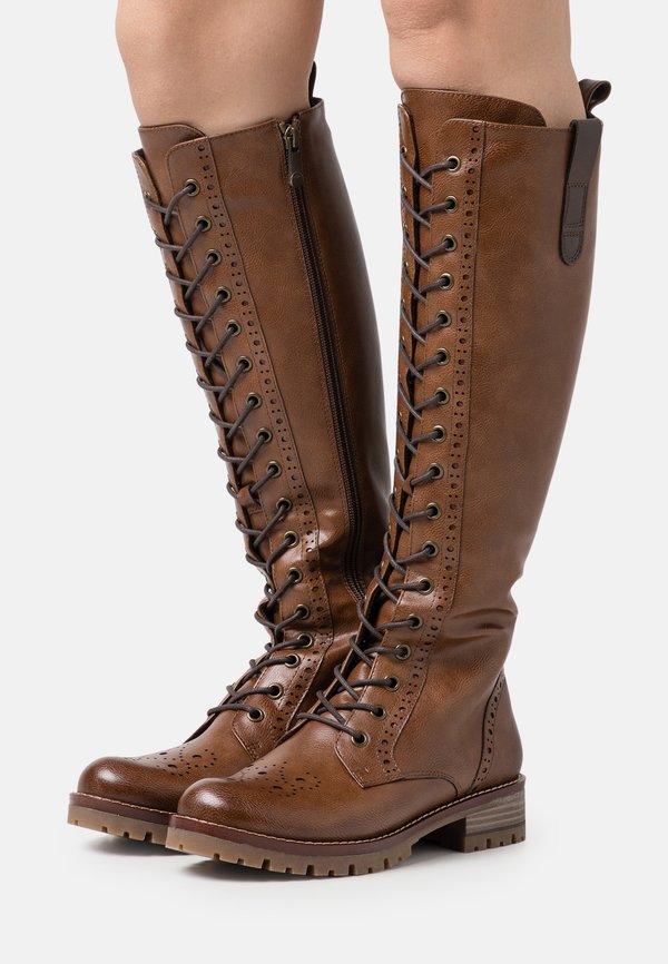Lace-up boots - cognac combination