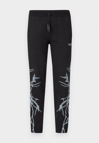 PANTS WITH LATERAL WHITE LIGHTNING PRINT AND EMBROIDERY GOTIC LOGO - Treniņtērpa apakšdaļas - black/white