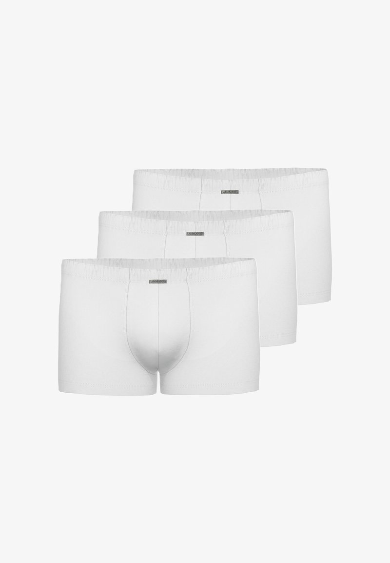 Hvide bomulds boxer-shorts med elastisk talje, der har en frontlomme og ingen synlige mønstre. Pakke med tre.