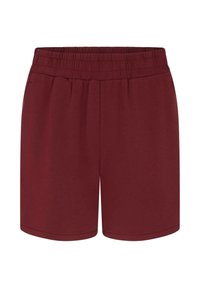 Bordeauxrode shorts met een elastische tailleband, rechte pasvorm en zijzakken. Gladde stof met een effen kleur zonder zichtbare patronen.