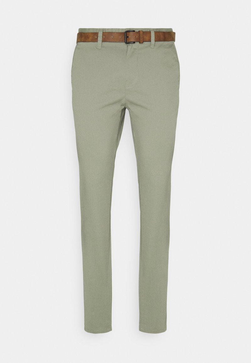 TOM TAILOR DENIM SLIM WITH BELT - Pantaloni chino - greyish shadow olive