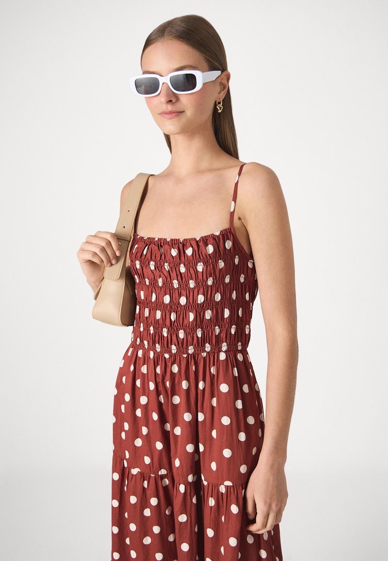 GAP SMOCKED - Day dress - brown dot/brown - Zalando GAP SMOCKED - Day dress - brown dot/brown - Zalando