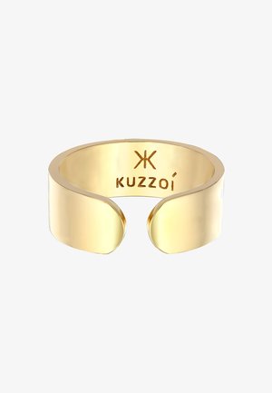 Guldfarvet justerbar cuff ring med glat, poleret finish. Har indgraveret brandlogo indeni. Minimalistisk åben design.