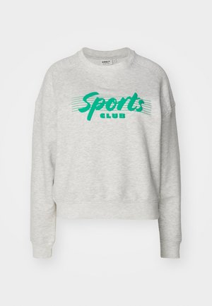 Grijze sweatshirt met een ronde hals, voorzien van een groene "Sports Club" graphic en horizontale strepen, gemaakt van een zachte katoenmix.