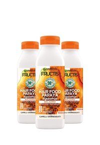 Garnier - BALSAMO RIPARATORE FRUCTIS HAIR FOOD, BALSAMO RIPARATORE ALLA PAPAYA PER CAPELLI DANNEGGIATI, 350 ML - 3 PACK - Balsamo Immagine in miniatura 1