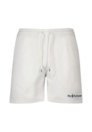 Bañador blanco de hombre con cintura elástica y cordón, con el logo de Polo Ralph Lauren en la parte inferior derecha de la pierna.