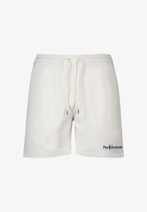 Bañador blanco de hombre con cintura elástica y cordón, con el logo de Polo Ralph Lauren en la parte inferior derecha de la pierna.