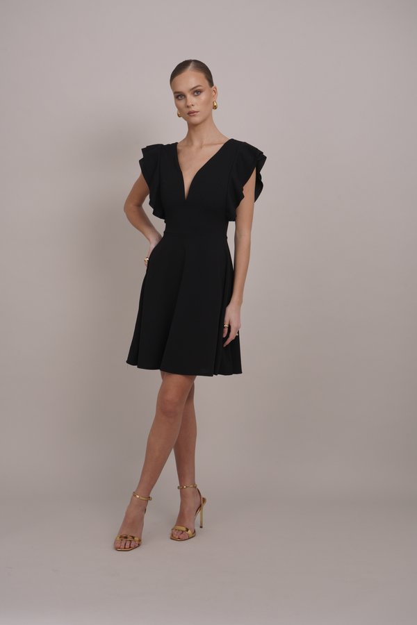 PLUNGE NECKLICE WITH FLUTTER SLEEVES DRESS - Day dress
