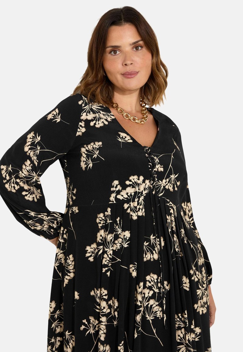 Live Unlimited London FLORAL TIE FRONT Robe longue black/noir
