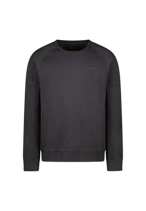 Zwarte sweatshirt met lange mouwen, raglanontwerp, ronde halslijn, gemaakt van zachte stof, met een subtiele logo op de borst.