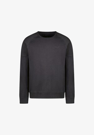 Zwarte sweatshirt met lange mouwen, raglanontwerp, ronde halslijn, gemaakt van zachte stof, met een subtiele logo op de borst.