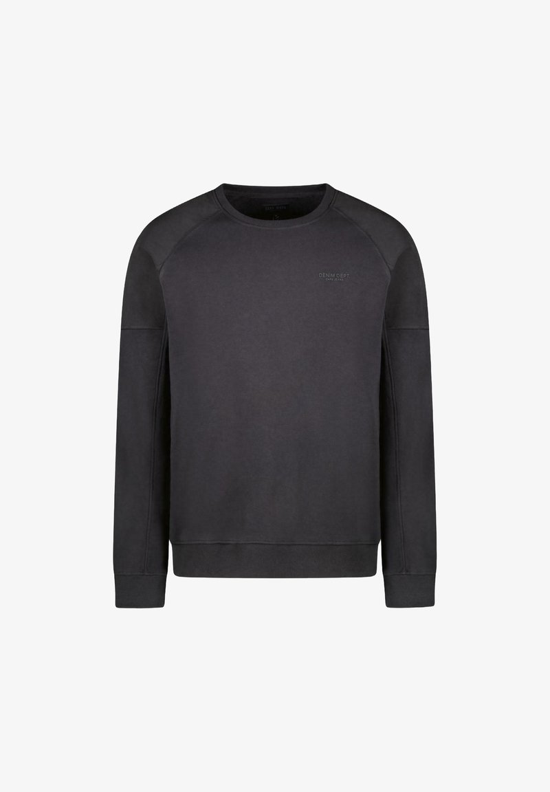 Zwarte sweatshirt met lange mouwen, raglanontwerp, ronde halslijn, gemaakt van zachte stof, met een subtiele logo op de borst.