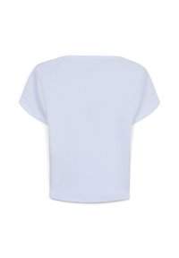 Maglietta a maniche corte, di colore azzurro chiaro, con una vestibilità comoda e orlo arrotondato. Tessuto liscio, senza motivi visibili o accessori.