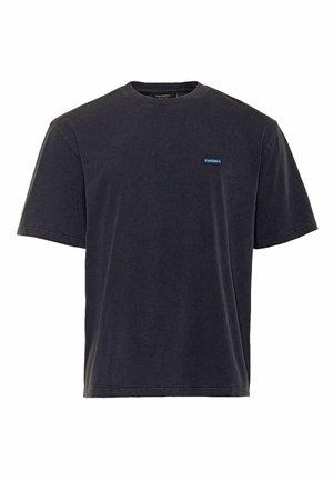 Tummanharmaa puuvillapaita, jossa on lyhyet hihat. Rinnan kohdalla on pieni sininen logo, ja kaulus on pyöreä. Pehmeä materiaali ja yksinkertainen muotoilu.