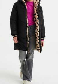 WE Fashion REVERSIBLE MET IMITATIEBONT - Vinterkappa /-rock - black